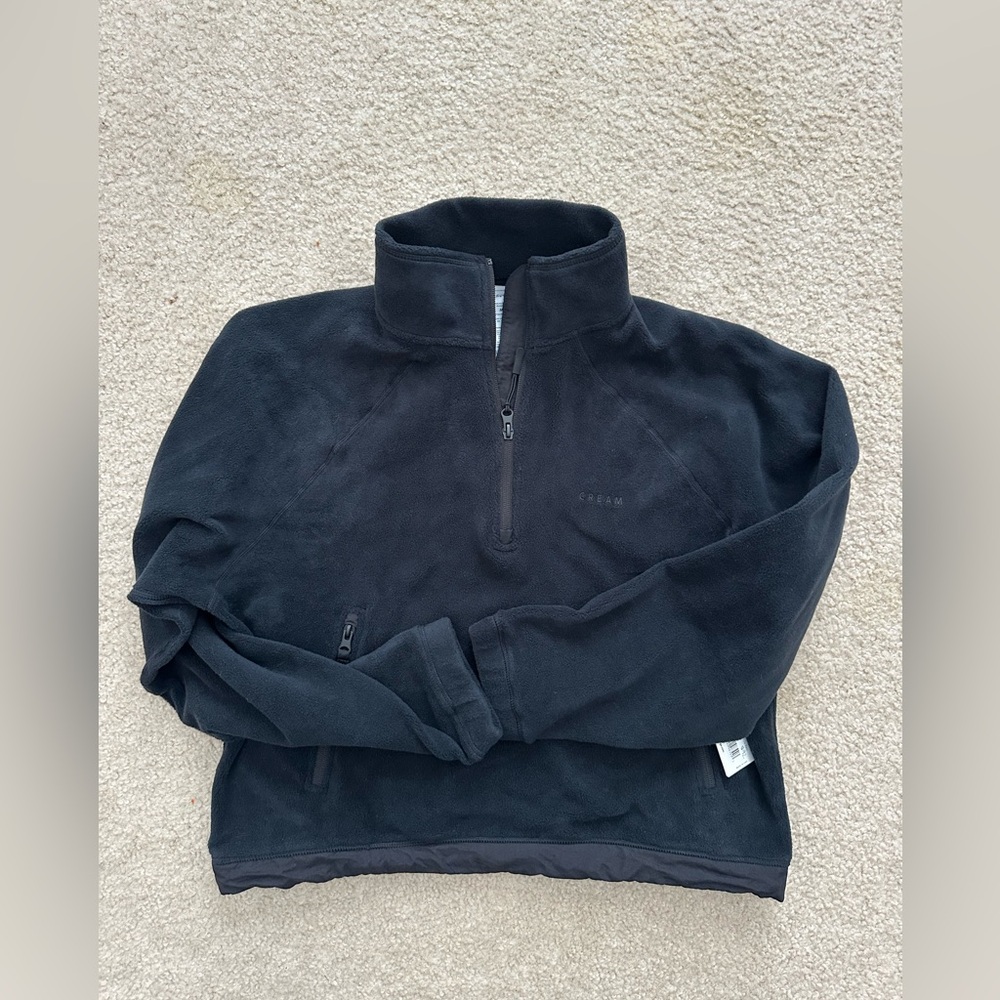 NWT cream yoga Stacey polar fleece quarter zip black jacket pullover